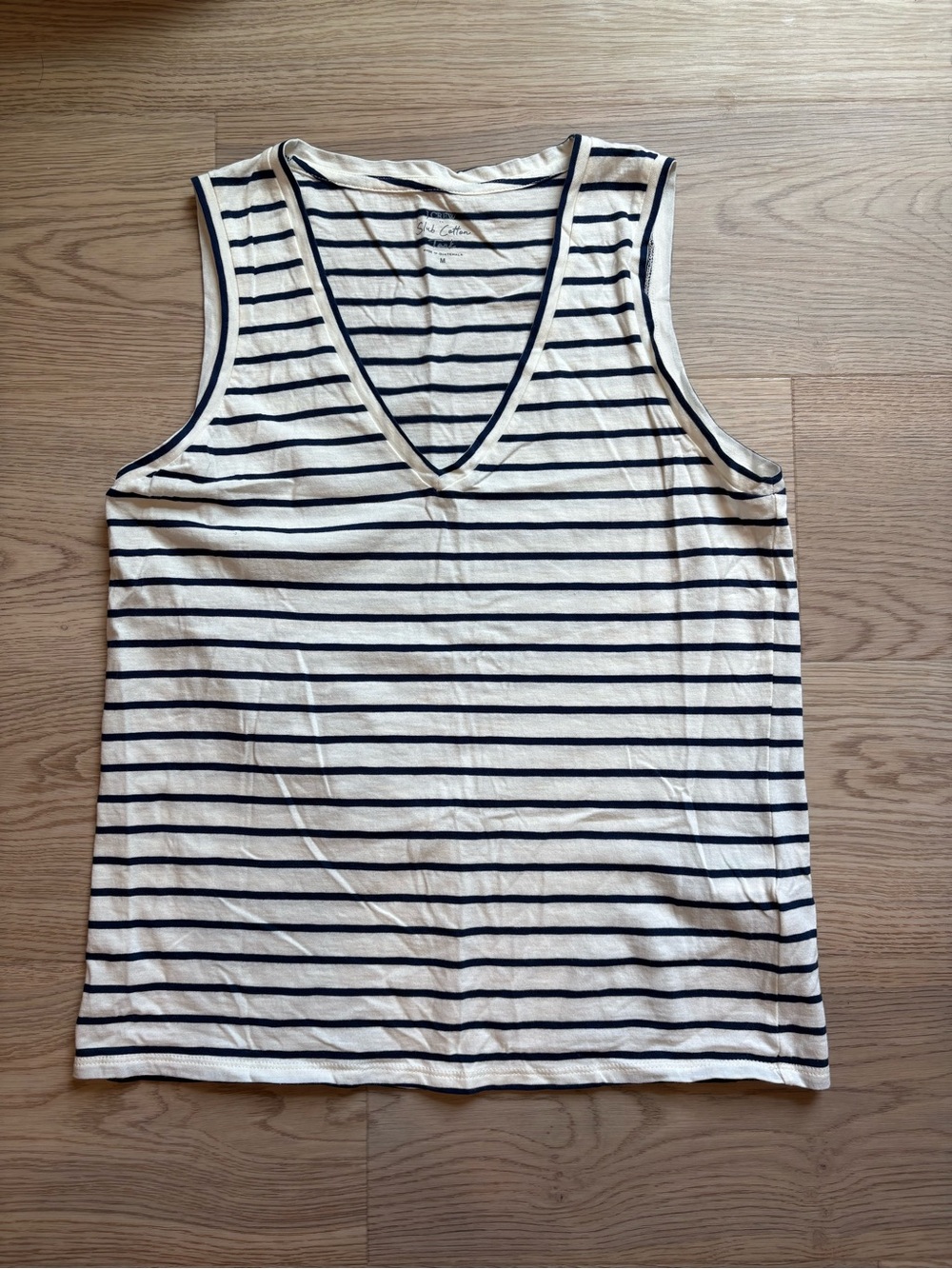 J. Crew White and Navy Striped V-Neck Tank